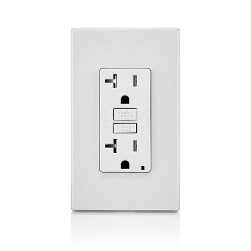 Leviton 20 Amp 125V Receptacle/Outlet 20 Amp Feed-Through Tamper-Resistant Self-Test SmartlockPro Slim GFCI Monochromatic White (GFTR2-W)