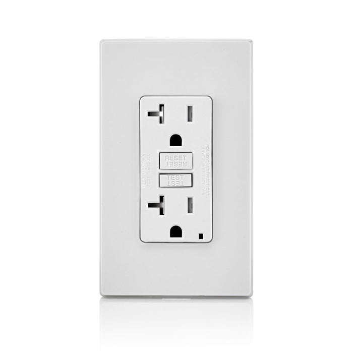 Leviton 20 Amp 125V Receptacle/Outlet 20 Amp Feed-Through Tamper-Resistant Self-Test SmartlockPro Slim GFCI Monochromatic White (GFTR2-W)