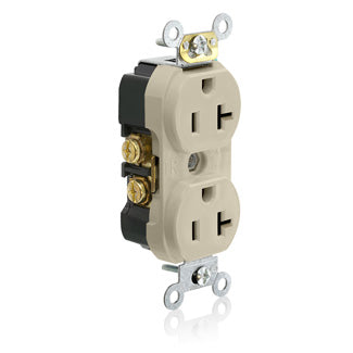 Leviton Duplex Receptacle Outlet Commercial Spec Grade Tamper-Resistant Smooth Face 20 Amp 125V Back And Side Wire Ivory (TBR20-I)