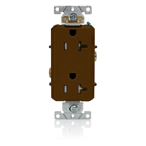 Leviton Decora Plus Duplex Receptacle Outlet Heavy-Duty Industrial Spec Grade Tamper-Resistant Smooth Face 20 Amp 125V Brown (TDR20)