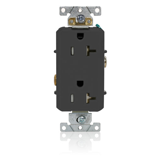 Leviton Decora Plus Duplex Receptacle Outlet Heavy-Duty Industrial Spec Grade Tamper-Resistant Smooth Face 20 Amp 125V Black (TDR20-E)