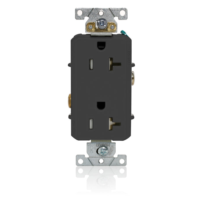 Leviton Decora Plus Duplex Receptacle Outlet Heavy-Duty Industrial Spec Grade Tamper-Resistant Smooth Face 20 Amp 125V Black (TDR20-E)