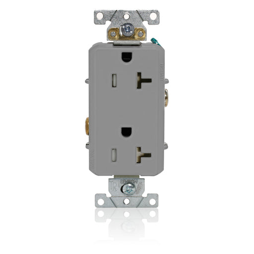 Leviton Decora Plus Duplex Receptacle Outlet Heavy-Duty Industrial Spec Grade Tamper-Resistant Smooth Face 20 Amp 125V Gray (TDR20-GY)
