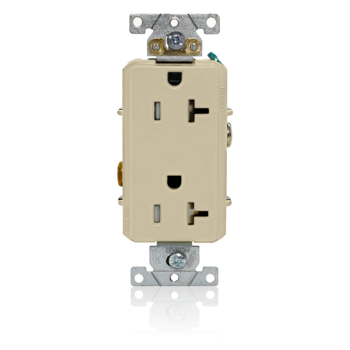 Leviton Decora Plus Duplex Receptacle Outlet Heavy-Duty Industrial Spec Grade Tamper-Resistant Smooth Face 20 Amp 125V Ivory (TDR20-I)