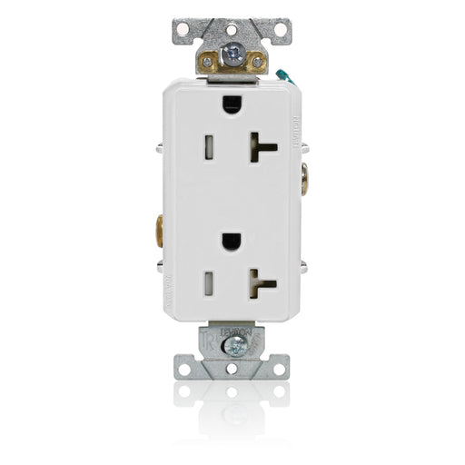 Leviton Decora Plus Duplex Receptacle Outlet Heavy-Duty Industrial Spec Grade Tamper-Resistant Smooth Face 20 Amp 125V White (TDR20-W)