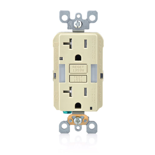 Leviton 20 Amp 125V Receptacle/Outlet 20 Amp Feed-Through Tamper-Resistant Self-Test SmartlockPro Slim Guide Light GFCI Monochromatic Ivory (GFNL2-I)