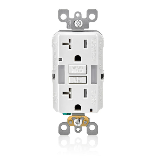 Leviton 20 Amp 125V Receptacle/Outlet 20 Amp Feed-Through Tamper-Resistant Self-Test SmartlockPro Slim Guide Light GFCI Monochromatic White (GFNL2-W)