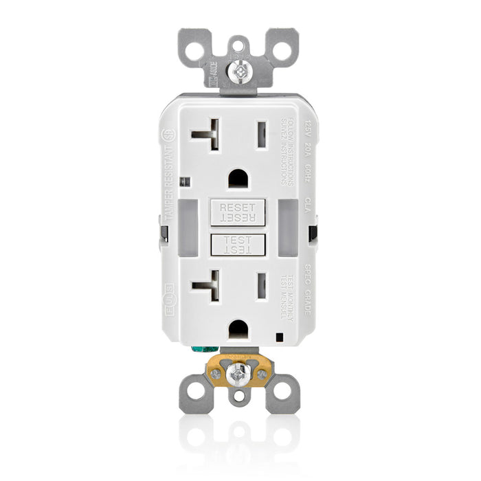 Leviton 20 Amp 125V Receptacle/Outlet 20 Amp Feed-Through Tamper-Resistant Self-Test SmartlockPro Slim Guide Light GFCI Monochromatic White (GFNL2-W)
