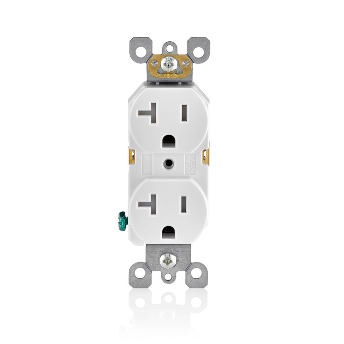 Leviton 20A 125V NEMA 5-20R 2P 3W Tamper-Resistant Duplex Receptacle Straight Blade Residential Grade Self Grounding Side Wired White (T5820-W)