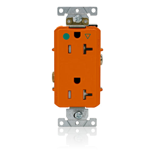 Leviton Decora Plus Isolated Ground Duplex Receptacle Outlet Heavy-Duty Hospital Grade Tamper-Resistant Smooth Face 20 Amp 125V Orange (DT830-IG)