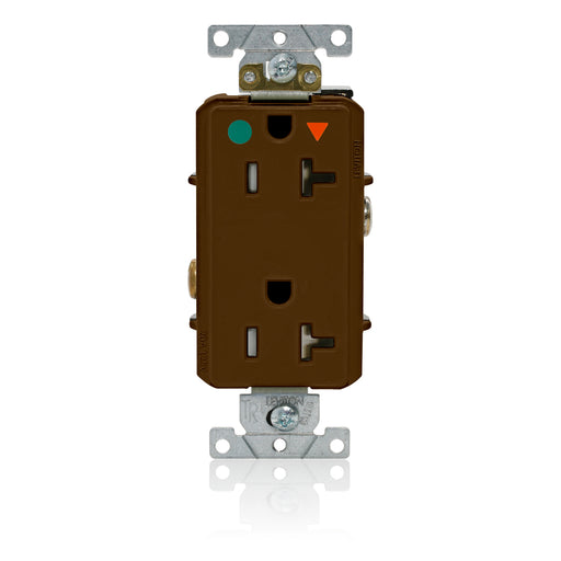 Leviton Decora Plus Isolated Ground Duplex Receptacle Outlet Heavy-Duty Hospital Grade Tamper-Resistant Smooth Face 20 Amp 125V Brown (DT830-IGB)