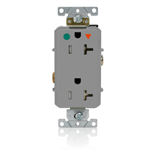 Leviton Decora Plus Isolated Ground Duplex Receptacle Outlet Heavy-Duty Hospital Grade Tamper-Resistant Smooth Face 20 Amp 125V Gray (DT830-IGG)