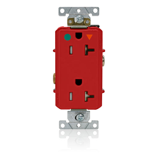 Leviton Decora Plus Isolated Ground Duplex Receptacle Outlet Heavy-Duty Hospital Grade Tamper-Resistant Smooth Face 20 Amp 125V Red (DT830-IGR)