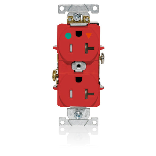 Leviton Isolated Ground Duplex Receptacle Outlet Heavy-Duty Hospital Grade Tamper-Resistant Smooth Face 20 Amp 125V Back Or Side Wire Red (T8300-IGR)