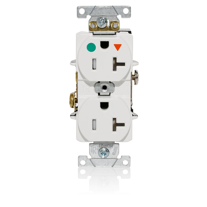 Leviton Isolated Ground Duplex Receptacle Outlet Heavy-Duty Hospital Grade Tamper-Resistant Smooth Face 20 Amp 125V Back Or Side Wire White (T8300-IGW)