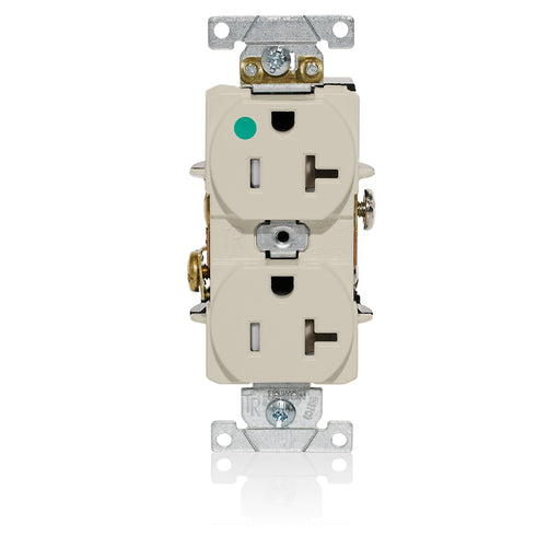 Leviton Duplex Receptacle Outlet Heavy-Duty Hospital Grade Tamper-Resistant Smooth Face 20 Amp 125V Back Or Side Wire NEMA 5-20R Light Almond (T8300-T)