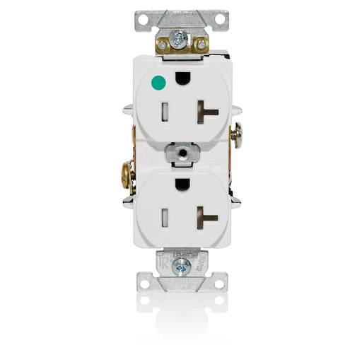 Leviton Duplex Receptacle Outlet Heavy-Duty Hospital Grade Tamper-Resistant Smooth Face 20 Amp 125V Back Or Side Wire NEMA 5-20R White (T8300-W)