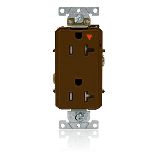 Leviton Decora Plus Isolated Ground Duplex Receptacle Outlet Heavy-Duty Industrial Spec Grade Tamper-Resistant 20A 125V Back Or Side Wire Brown (T1636-IGB)