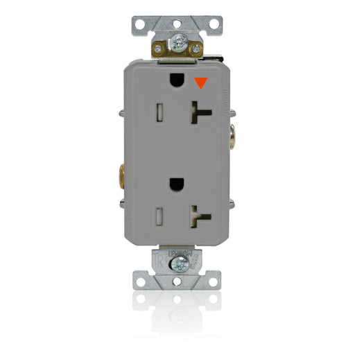Leviton Decora Plus Isolated Ground Duplex Receptacle Outlet Heavy-Duty Industrial Spec Grade Tamper-Resistant 20A 125V Back Or Side Wire Gray (T1636-IGG)