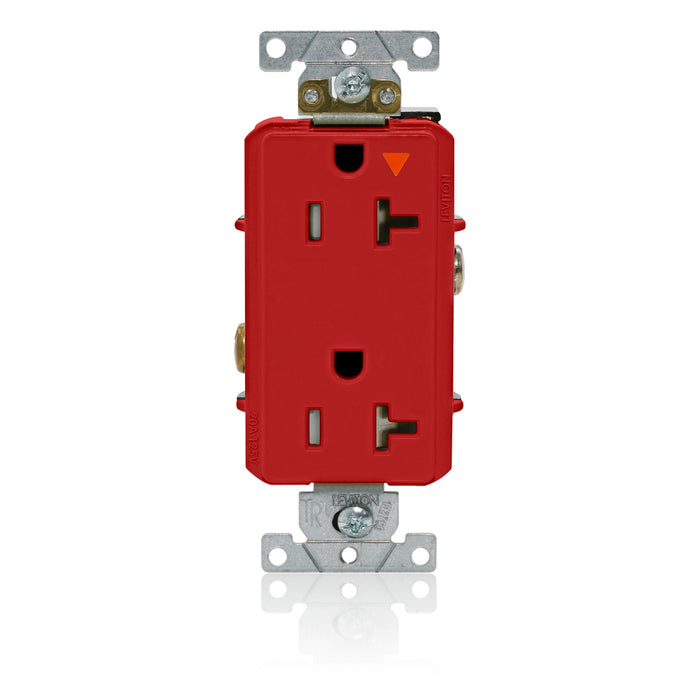 Leviton Decora Plus Isolated Ground Duplex Receptacle Outlet Heavy-Duty Industrial Spec Grade Tamper-Resistant 20A 125V Back Or Side Wire Red (T1636-IGR)