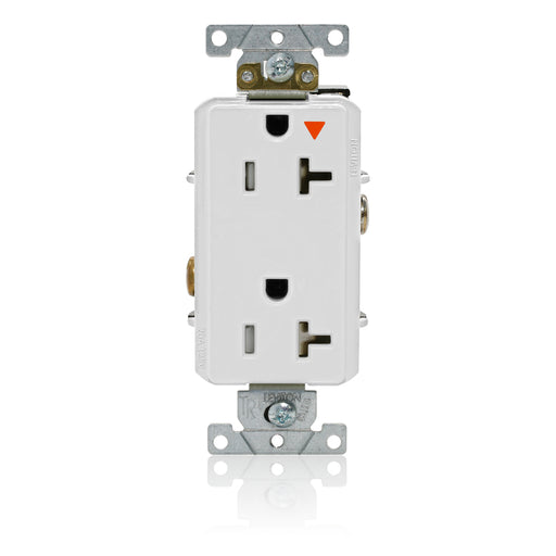 Leviton Decora Plus Isolated Ground Duplex Receptacle Outlet Heavy-Duty Industrial Spec Grade Tamper-Resistant 20A 125V Back Or Side Wire White (T1636-IGW)