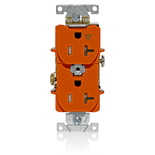 Leviton Isolated Ground Duplex Receptacle Outlet Heavy-Duty Industrial Spec Grade Tamper-Resistant Smooth Face 20 Amp 125V Orange (T5362-IG)