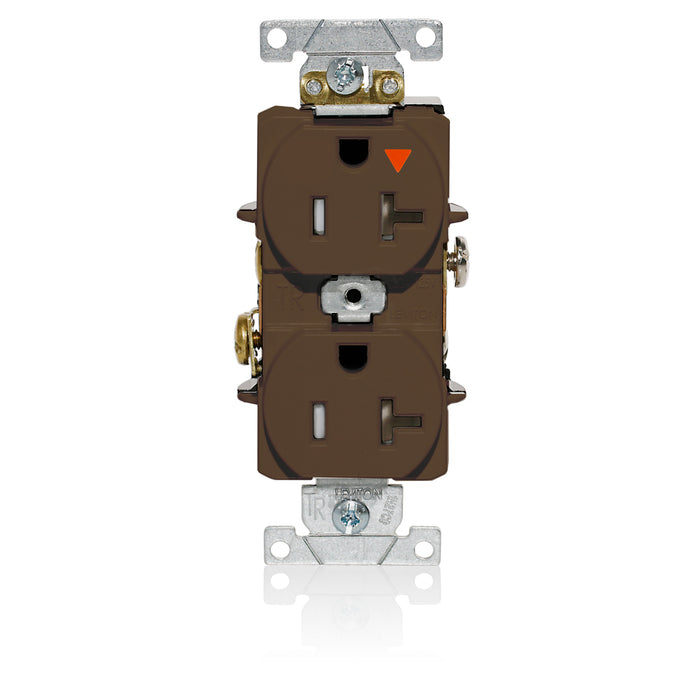 Leviton Isolated Ground Duplex Receptacle Outlet Heavy-Duty Industrial Spec Grade Tamper-Resistant Smooth Face 20 Amp 125V Brown (T5362-IGB)
