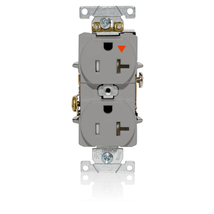 Leviton Isolated Ground Duplex Receptacle Outlet Heavy-Duty Industrial Spec Grade Tamper-Resistant Smooth Face 20 Amp 125V Gray (T5362-IGG)