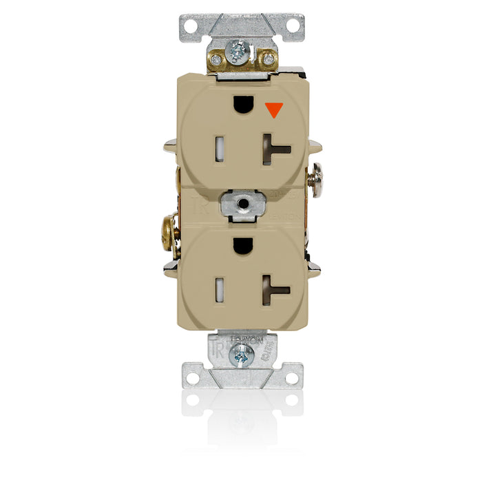 Leviton Isolated Ground Duplex Receptacle Outlet Heavy-Duty Industrial Spec Grade Tamper-Resistant Smooth Face 20 Amp 125V Ivory (T5362-IGI)