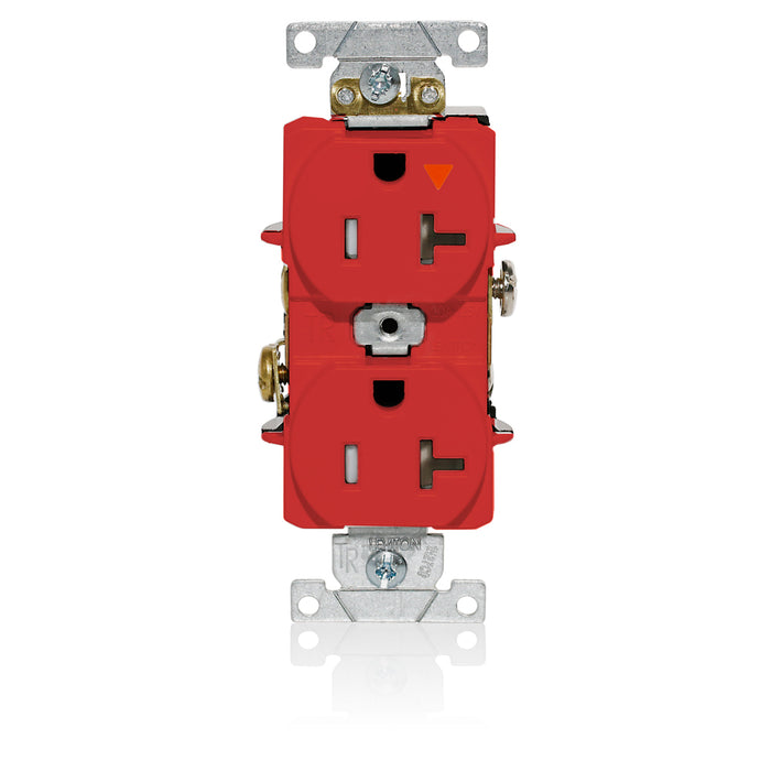 Leviton Isolated Ground Duplex Receptacle Outlet Heavy-Duty Industrial Spec Grade Tamper-Resistant Smooth Face 20 Amp 125V Red (T5362-IGR)