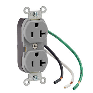 Leviton Duplex Receptacle Outlet Heavy-Duty Industrial Spec Grade Smooth Face 20 Amp 125V Pre-Wired Leads NEMA 5-20R Gray (5362-LGY)