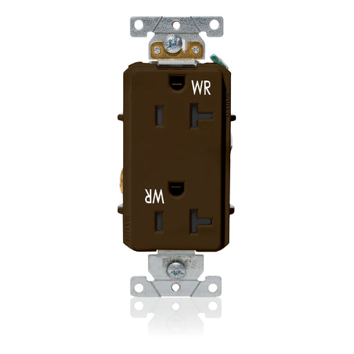 Leviton Decora Plus Duplex Receptacle Outlet Heavy-Duty Industrial Spec Grade Weather-Resistant Smooth Face 20 Amp 125V Brown (WDR20)