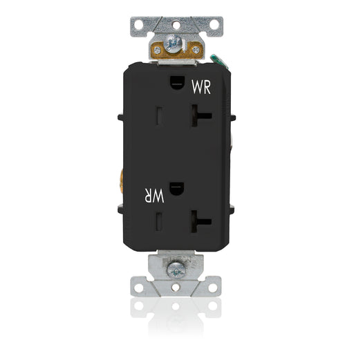 Leviton Decora Plus Duplex Receptacle Outlet Heavy-Duty Industrial Spec Grade Weather-Resistant Smooth Face 20 Amp 125V Black (WDR20-E)