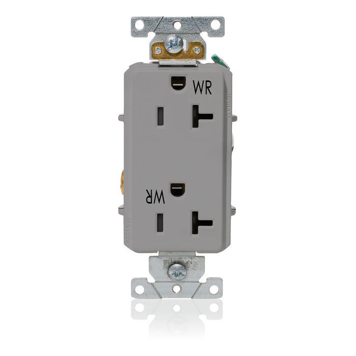 Leviton Decora Plus Duplex Receptacle Outlet Heavy-Duty Industrial Spec Grade Weather-Resistant Smooth Face 20 Amp 125V Gray (WDR20-GY)
