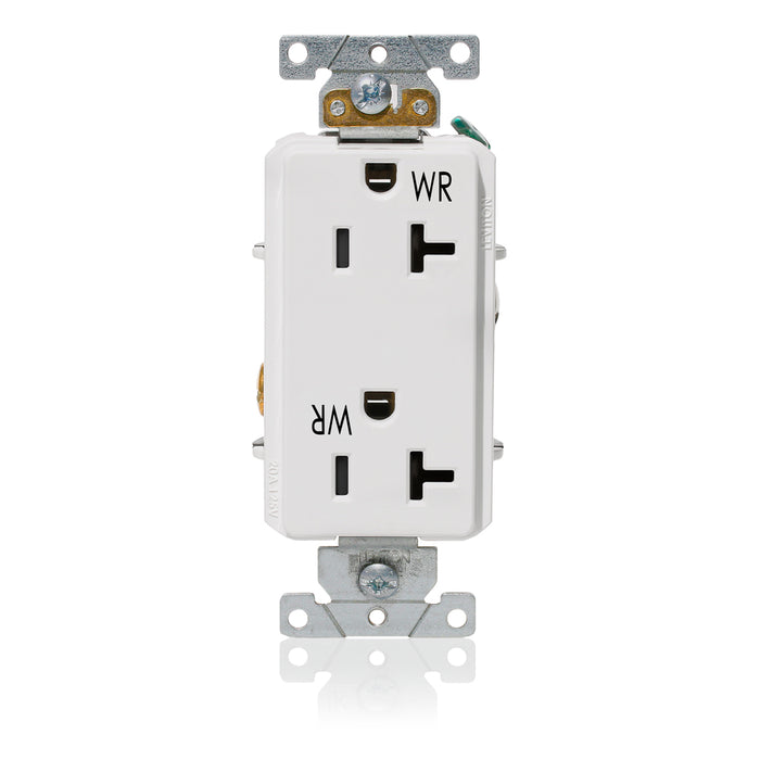 Leviton Decora Plus Duplex Receptacle Outlet Heavy-Duty Industrial Spec Grade Weather-Resistant Smooth Face 20 Amp 125V White (WDR20-W)