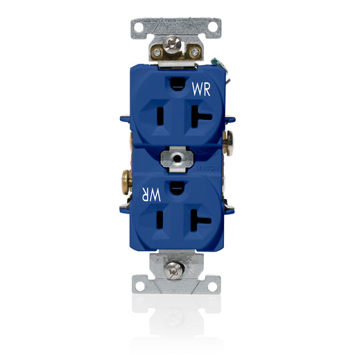 Leviton Duplex Receptacle Outlet Heavy-Duty Industrial Spec Grade Weather-Resistant Indented Face 20A/125V Back Or Side Wire Blue (WBR20-BU)