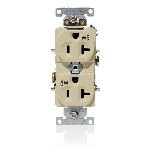Leviton Duplex Receptacle Outlet Heavy-Duty Industrial Spec Grade Weather-Resistant Indented Face 20A/125V Back Or Side Wire Ivory (WBR20-I)