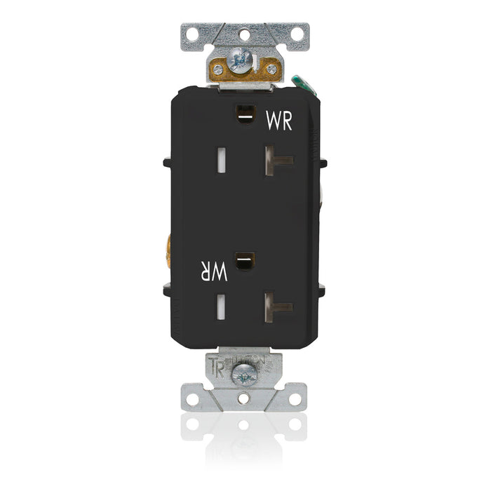 Leviton Decora Plus Duplex Receptacle Outlet Heavy-Duty Industrial Spec Grade Weather And Tamper-Resistant Smooth Face 20A/125V Black (WTD20-E)