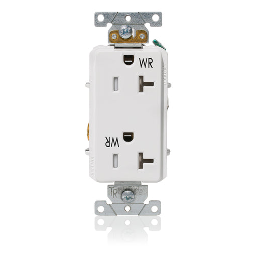 Leviton Decora Plus Duplex Receptacle Outlet Heavy-Duty Industrial Spec Grade Weather And Tamper-Resistant Smooth Face 20A/125V White (WTD20-W)