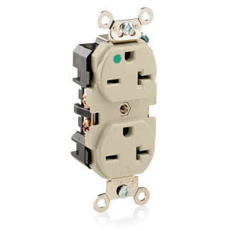 Leviton Duplex Receptacle Outlet Extra Heavy-Duty Hospital Grade Smooth Face 20 Amp 250V Back Or Side Wire NEMA 6-20R 2-Pole 3-Wire Ivory (8400-I)