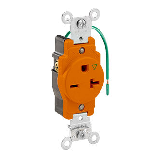 Leviton Isolated Ground Single Receptacle Outlet Heavy-Duty Industrial Spec Grade Smooth Face 20 Amp 250V Back Or Side Wire Orange (5461-IG)