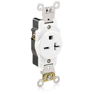 Leviton Single Receptacle Outlet Heavy-Duty Industrial Spec Grade Smooth Face 20 Amp 250V Back Or Side Wire NEMA 6-20R White (5461-W)