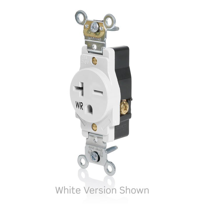 Leviton 20A-250V Weather-Resistant Single Outlet Back/Side Wire White (W5461-W)