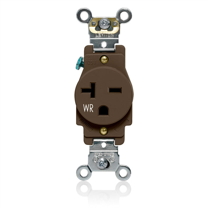 Leviton 20A 250V Weather-Resistant Single Receptacle Outlet Back Or Side Wire Brown (W5461)