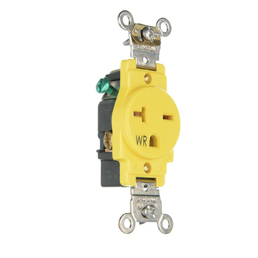 Leviton 20A 250V Weather-Resistant Single Receptacle Outlet Back Or Side Wire Yellow (W5461-Y)