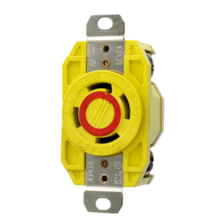 Leviton 30 Amp 480V 3-Phase NEMA L16-30R 3P 4W Flush Mount Locking Receptacle Industrial Grade Grounding Corrosion-Resistant Yellow (27CM-30)