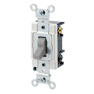 Leviton 20 Amp 120/277V Toggle 3-Way AC Quiet Switch Heavy-Duty Spec Grade Grounding Back And Side Wired Gray (1223-SGY)