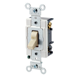 Leviton 20 Amp 120/277V Toggle 3-Way AC Quiet Switch Heavy-Duty Spec Grade Grounding Back And Side Wired Ivory (1223-SI)