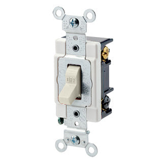 Leviton 20 Amp 120/277V Toggle 3-Way AC Quiet Switch Industrial Grade Grounding Back And Side Wired Light Almond (1223-ST)