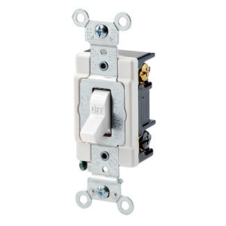 Leviton 20 Amp 120/277V Toggle 3-Way AC Quiet Switch Heavy-Duty Spec Grade Grounding Back And Side Wired White (1223-SW)